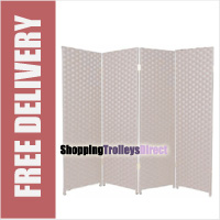 Wicker Handwoven 4 Part Panel Partition Room Divider Screen White Double Weave